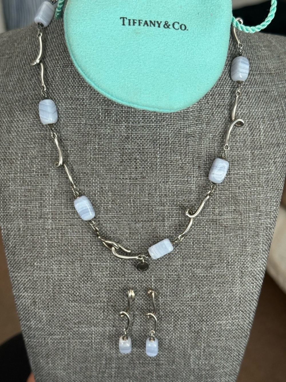 Tiffany blue lace agate chalcedony necklace 16” silver 925 authentic w/bag - Picture 11 of 11